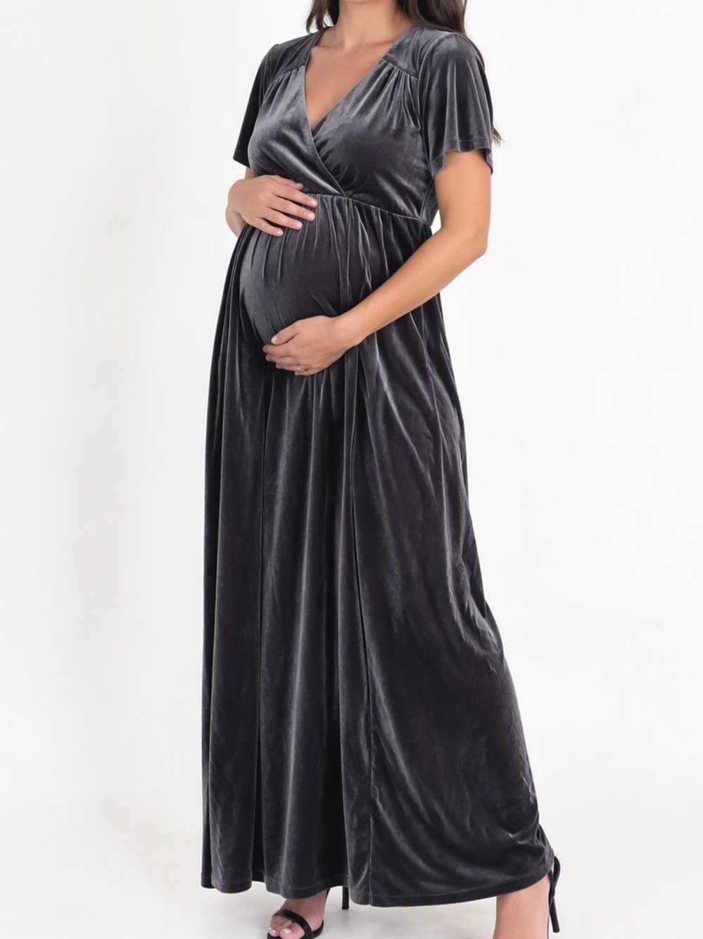 Thyme Maternity Gray Velvet Empire Waist Maxi Dress Size XXL